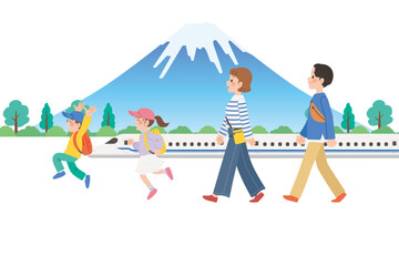 Fototapeta premium 旅行に行く家族 新幹線