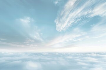 Peaceful twilight sky with delicate cirrus clouds on a soft transparent white surface, adding a touch of serenity - obrazy, fototapety, plakaty
