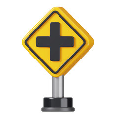 Crossroads or Intersection Sign isolated. Traffic mandatory road sign board. 3D Illustration