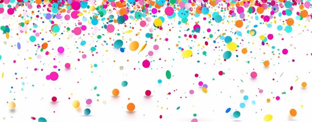 Colorful confetti falling on white background, flat lay