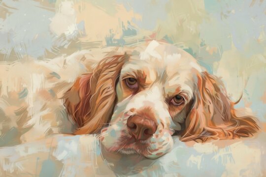 Playful Clumber Spaniel with expressive eyes and friendly expression, ideal for family-themed designs