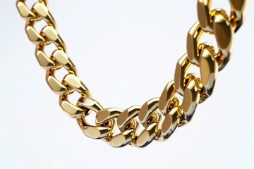 A luxurious golden cuban chain link necklace rests upon a background capturing the essence of wealth, style and elegance. Great as product design inspiration