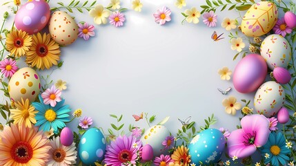 Fototapeta premium Easter day frame flowers with copy space text