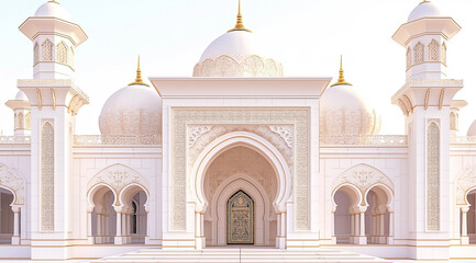 Fototapeta na wymiar Colourful exterior to a religious entrance of mosque building. Islamic architecture and building