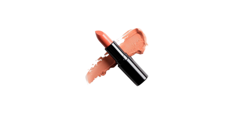 
A high-quality studio photo of an elegant lipstick in a soft peach color, with its texture and hue visible on the surface