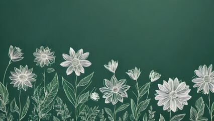 White hand drawn flowers on green chalkboard, world teacher day