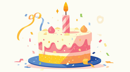 Web line icon. Cake. Birthday cake. 2d flat cartoon