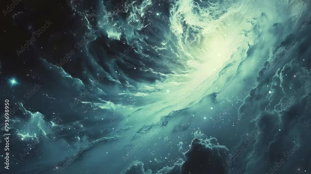 Wall mural a view from space to a spiral galaxy and stars. universe filled with stars, nebula and galaxy. color