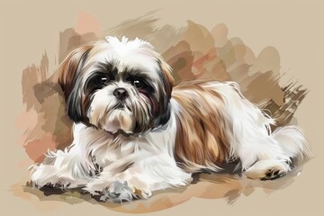 Naklejka na ściany i meble Sweet Shih Tzu with flowing coat and friendly expression, perfect for pet grooming designs