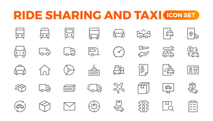 Set of car-sharing Icons. Simple line art style icons pack. Vector illustration.Car and rent simple minimal thin icons. Related car rent, repair, transport, and travel. Editable stroke. illustration.