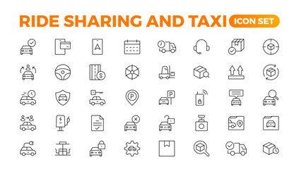Set of car-sharing Icons. Simple line art style icons pack. Vector illustration.Car and rent simple minimal thin icons. Related car rent, repair, transport, and travel. Editable stroke. illustration.