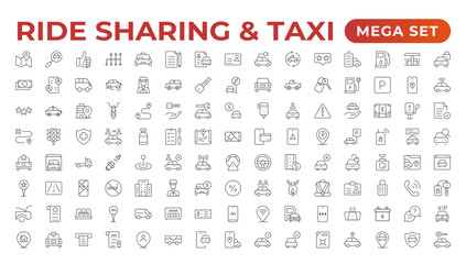 Set of car-sharing Icons. Simple line art style icons pack. Vector illustration.Car and rent simple minimal thin icons. Related car rent, repair, transport, and travel. Editable stroke. illustration. - obrazy, fototapety, plakaty