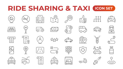 Set of car-sharing Icons. Simple line art style icons pack. Vector illustration.Car and rent simple minimal thin icons. Related car rent, repair, transport, and travel. Editable stroke. illustration.