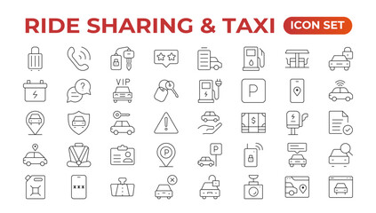 Set of car-sharing Icons. Simple line art style icons pack. Vector illustration.Car and rent simple minimal thin icons. Related car rent, repair, transport, and travel. Editable stroke. illustration.