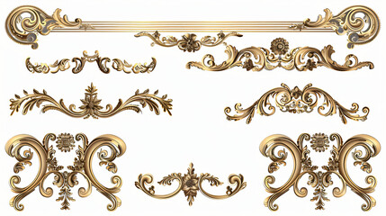 Set of golden decorative elements. Frames. borders 