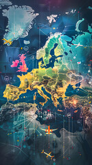 Comprehensive flight network across Europe highlighting key destinations