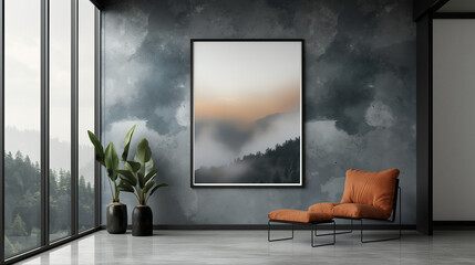 Frame and poster mockup, frame on empty wall, interior mockup with house background. Modern soft minimalism and boho interior design. 3D rendering style, luxury apartment