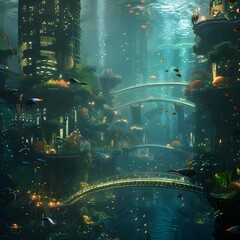 Enchanting Floating City Reflected in Tranquil Underwater Landscape