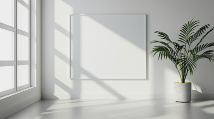 Frame and poster mockup, frame on empty wall, interior mockup with house background. Modern soft minimalism and boho interior design. 3D rendering style, luxury apartment