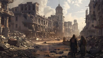 Desolate City Ruins in Aftermath of Conflict and Destruction