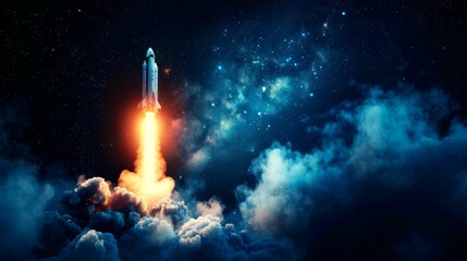 Fototapeta premium illustration digital art of rocket launcher from laptop 