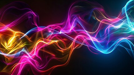 Vivid neon waves illuminating the white space with vibrant colors and dynamic movement