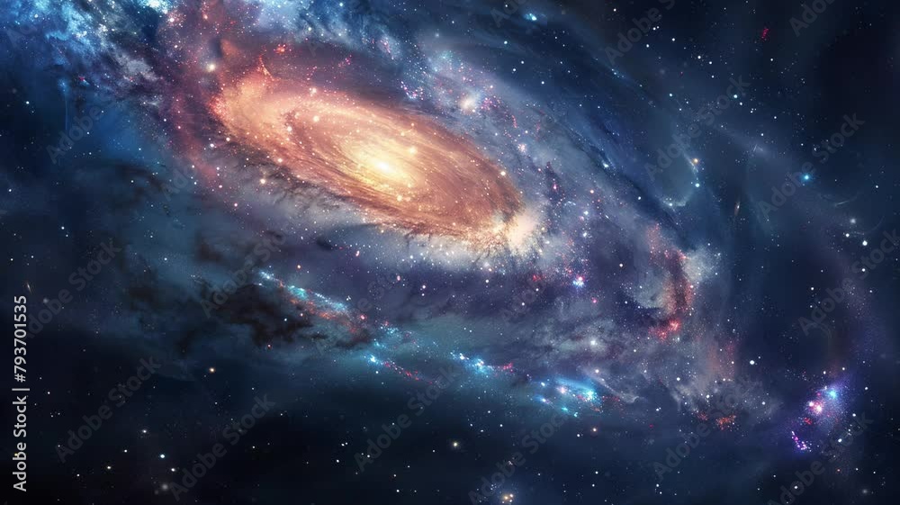 Wall mural a view from space to a spiral galaxy and stars. universe filled with stars, nebula and galaxy. color