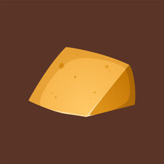Piece of hard fine cheese on a brown background. Vector illustration. Cheddar in a realistic style. Ideal for posters and banner, menu of cafe and shops