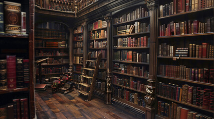 Shelves full of books with fantasy
