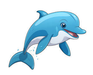 Fototapeta premium A sleek cartoon dolphin with a joyous expression, gliding gracefully through the water. Generative AI