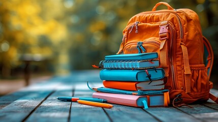 A backpack filled with notebooks, pens, and textbooks. AI generate illustration