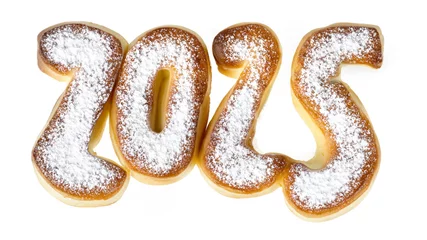 Fotobehang New Year Cake 2025 - Powdered Sugar Dusting © ExQuisine