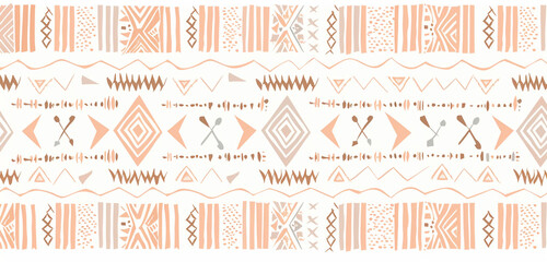 Warm taupe and peach Aztec lines on white, subtle elegance for contemporary style.