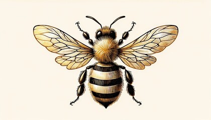 A drawing of a bee with its wings spread out, Honey Bee, spring, world bee day. - obrazy, fototapety, plakaty