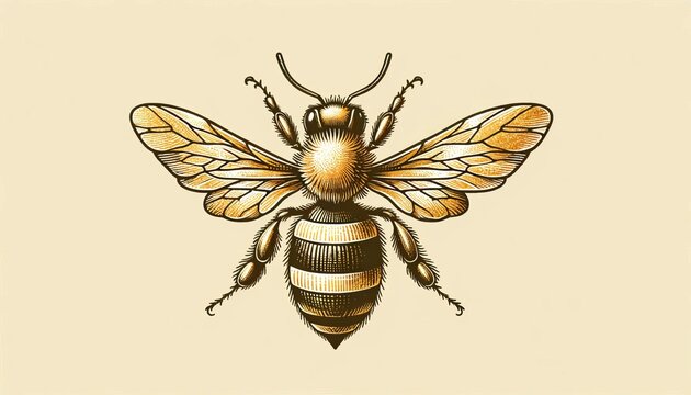 A drawing of a bee with its wings spread out, Honey Bee, spring, world bee day.