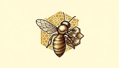 A drawing of a bee with a honeycomb in the background, Honey Bee, spring, world bee day.
