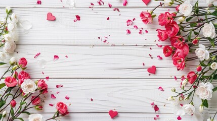 The picturesque setting for Valentine s Day on a pristine white wooden backdrop