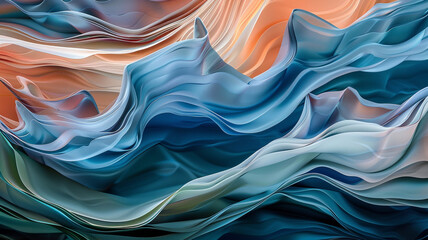 An abstract interpretation of a mountain stream, where fluid shapes and cool colors mimic the soothing presence of flowing water