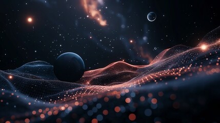 Abstract image of a Video codec low poly in the form of a starry sky or space, consisting of points, lines, and shapes in the form of planets, stars and the universe. Vector wireframe concept