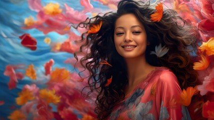Obraz na płótnie Canvas portrait of a woman with floral background
