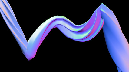 Abstract bluish purple wavy line against a black background, 3D rendering