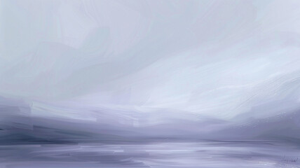 An abstract, minimalist canvas where delicate, translucent strokes of lavender grey and slate blue blend, creating a background that mirrors the quiet majesty of a stormy seascape