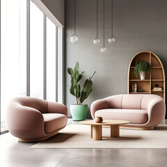 Obraz premium Japandi minimalist interior design of modern living room, home.