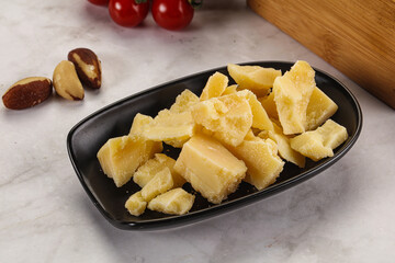 Crushed parmesan cheese in the bowl