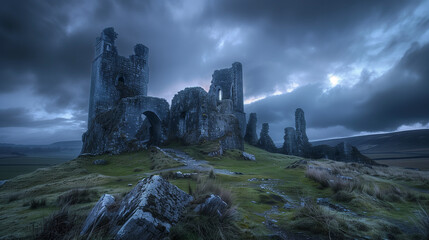 A dark and stormy night at a ruined castle