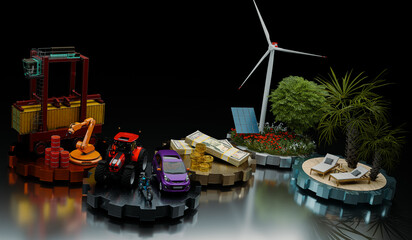 gears represent different areas of life and symbolize a life of sustainability - 3D illustration