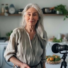 
60-year-old woman records videos making food recipes