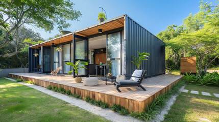 Modern Container House, Modern Shipping Container House, Container Reuse, Minimalism