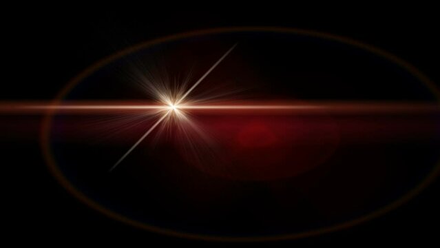 A red optical flare with a halo in the distance moves from left to right. Computer graphics. Loops endlessly.