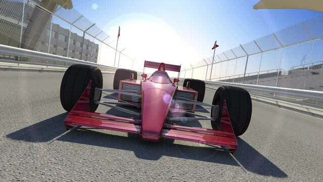 Winning Racing Car. Passing Finish Line With High Speed. Sports And Car Racing Related 3D Animation.